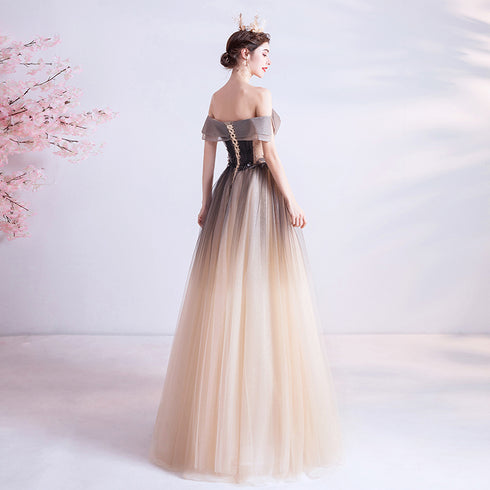 Beautiful Gradient Tulle with Lace Long Party Dresses, A-line Tulle Formal Dresses