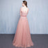Beautiful Pink Short Sleeves Tulle with Lace A-line Party Dress, Dark Pink Wedding Party Dresses