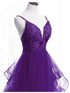 Beautiful Purple Tulle Layers with Lace Long Evening Dresses, Purple Prom Dress Party Dresses