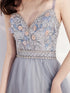 Beautiful Sweetheart Blue-grey Tulle Beaded Long Party Dress, Straps A-line Prom Dress