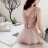 Beautiful V-neckline Pink Tulle with Lace Long Party Dresses, A-line Pink Formal Dresses