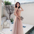 Beautiful V-neckline Pink Tulle with Lace Long Party Dresses, A-line Pink Formal Dresses