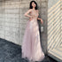 Beautiful V-neckline Pink Tulle with Lace Long Party Dresses, A-line Pink Formal Dresses