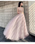 Beautiful V-neckline Pink Tulle with Lace Long Party Dresses, A-line Pink Formal Dresses