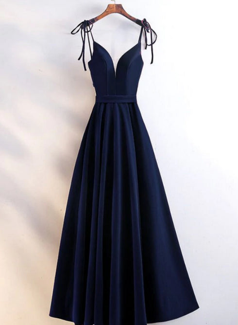 Beautiful Velvet Straps Long V-neckline Long Party Dress, Velvet Bridesmaid Dresses