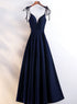 Beautiful Velvet Straps Long V-neckline Long Party Dress, Velvet Bridesmaid Dresses