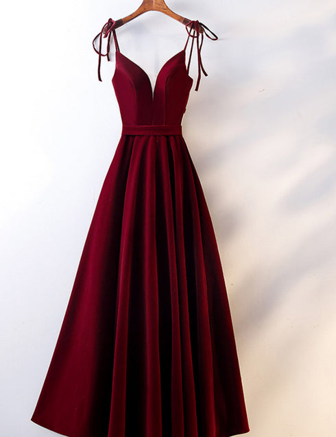 Beautiful Velvet Straps Long V-neckline Long Party Dress, Velvet Bridesmaid Dresses