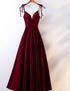 Beautiful Velvet Straps Long V-neckline Long Party Dress, Velvet Bridesmaid Dresses