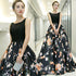 Black Floral Satin Long and Lace A-line Prom Dress Party Dress, Black Evening Dress