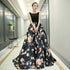 Black Floral Satin Long and Lace A-line Prom Dress Party Dress, Black Evening Dress