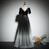 Black Gradient tulle and Velvet Short Sleeves V-neckline Tulle Party Dress, Black Tulle Prom Dress