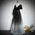 Black Gradient tulle and Velvet Short Sleeves V-neckline Tulle Party Dress, Black Tulle Prom Dress