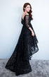Black Lace V-neckline Straps High Low Party Dress Homecoming Dress, Black Formal Dress