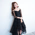 Black Lace V-neckline Straps High Low Party Dress Homecoming Dress, Black Formal Dress