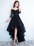 Black Lace V-neckline Straps High Low Party Dress Homecoming Dress, Black Formal Dress