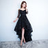 Black Lace V-neckline Straps High Low Party Dress Homecoming Dress, Black Formal Dress