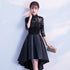 Black Satin and Lace High Neckline Cute Party Dresses, Black Homecoming Dresses