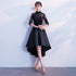 Black Satin and Lace High Neckline Cute Party Dresses, Black Homecoming Dresses