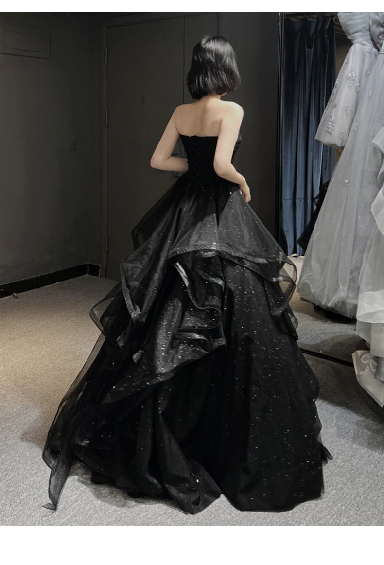 Sweetheart Neck Black Tulle Long Prom Dresses, Black Tulle Long Formal Evening Dresses, US 16 / Custom Color / No Rush Sweetheart Neck Black Tulle Long Prom Dresses, Black Tulle Long Formal Evening Dresses, US 16 / Custom Color / No Rush