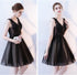 Black V-neckline Knee Length Lace Applique Lace Party Dress, Black Homecoming Dresses