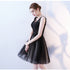 Black V-neckline Knee Length Lace Applique Lace Party Dress, Black Homecoming Dresses