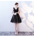 Black V-neckline Knee Length Lace Applique Lace Party Dress, Black Homecoming Dresses