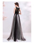 Black V-neckline Lace and Tulle Gradient Long Evening Dress Party Dress, Black Formal Dress Prom Dress