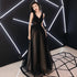 Black V-neckline Tulle Lace Applique Long Party Dress Prom Dresses, Black Evening Dresses