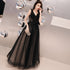 Black V-neckline Tulle Lace Applique Long Party Dress Prom Dresses, Black Evening Dresses