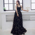 Black V-neckline Tulle Straps Low Back Long Evening Dress Prom Dress, Black Formal Dresses