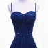 Blue Beaded Straps A-line Tulle New Prom Dress Party Dress, Blue Floor Length Party Dress