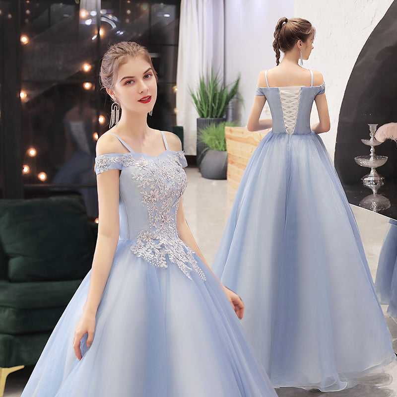 Off Shoulder Long Lace Sleeves Dresses with Pockets Slate Blue
