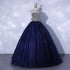 Blue Sequins and Beaded Ball Gown Tulle Lace-up Formal Dress,Blue Evening Dress Party Dresses