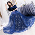 Blue Tulle Long Beaded Party Dress, Blue Velvet Top Prom Dress Evening Gown