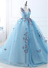 Blue Tulle Long Party Dress with butterfly, Gorgeous Sweet 16 Dresses