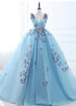 Blue Tulle Long Party Dress with butterfly, Gorgeous Sweet 16 Dresses