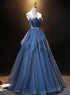 Blue Tulle Sweetheart Simple Pretty Floor Length Party Dress, Blue A-line Evening Dress Prom Dress