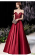 Burgundy Beaded Satin Long Off Shoulder Prom Dress, A-line Sweetheart Party Dress
