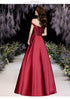 Burgundy Beaded Satin Long Off Shoulder Prom Dress, A-line Sweetheart Party Dress