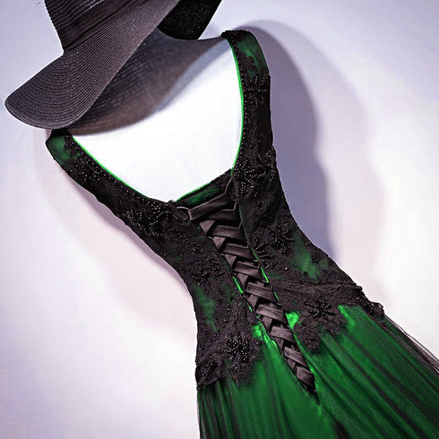 Chaming Black and Green Tulle V-neckline Long Party Dress, Beautiful V-neckline Prom Dresses