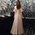 Champagne Tulle Haler Beaded Shiny Long Party Dress, A-line Prom Dress Evening Dress