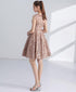 Champagne Round Neckline Lace Short Party Dresses, Lace Homecoming Dresses