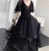 Charming Black Prom Dress V Neck Long Formal Dresses, Black Layers Long Evening Dresses