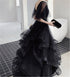 Charming Black Prom Dress V Neck Long Formal Dresses, Black Layers Long Evening Dresses