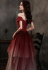Charming Dark Red Gradient Tulle Beaded Formal Dress Party Dress, Layers Long Prom Dress