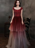 Charming Dark Red Gradient Tulle Beaded Formal Dress Party Dress, Layers Long Prom Dress