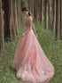 Charming Pink Tulle A-line with Flowers Long Evening Gown Prom Dress, Light Pink Party Dresses