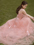 Charming Pink Tulle A-line with Flowers Long Evening Gown Prom Dress, Light Pink Party Dresses