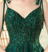 Dark Green Lace Applique and Beaded V-neckline Party Dress, A-line Tulle Evening Dress