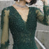Dark Green Mermaid Spandex Long Evening Dress with Lace, Long Sleeves Prom Dresses